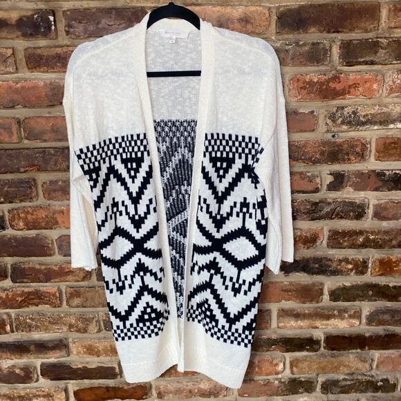 Two by Vince Camuto White Black Aztec Open Front Cardigan Sweater Size PXS - Picture 1 of 7
